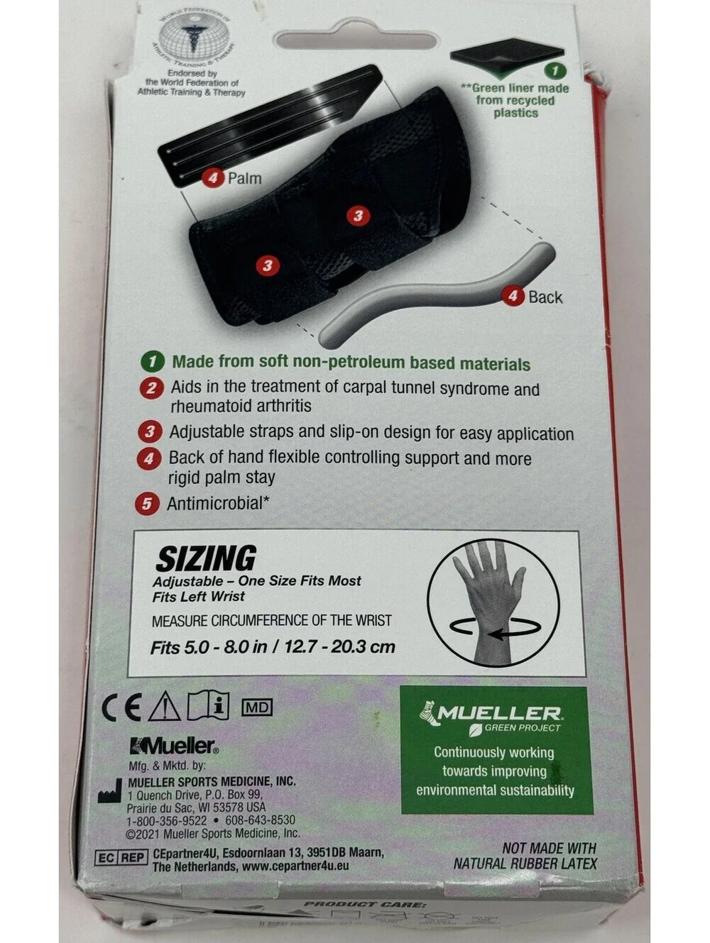 Mueller Sports Medicine Fitted Wrist Brace Left One Size Fits Most